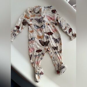 Lou Lou Premie Butterfly Print Kids One Piece Zipper Footie Pajamas